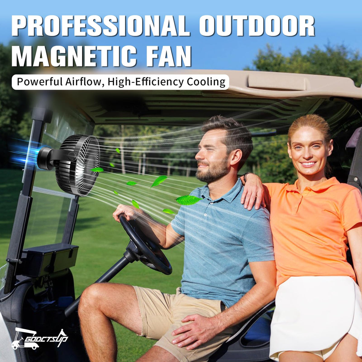GODCTSUP 12000mAh battery powers the fan and serves as a phone charger.