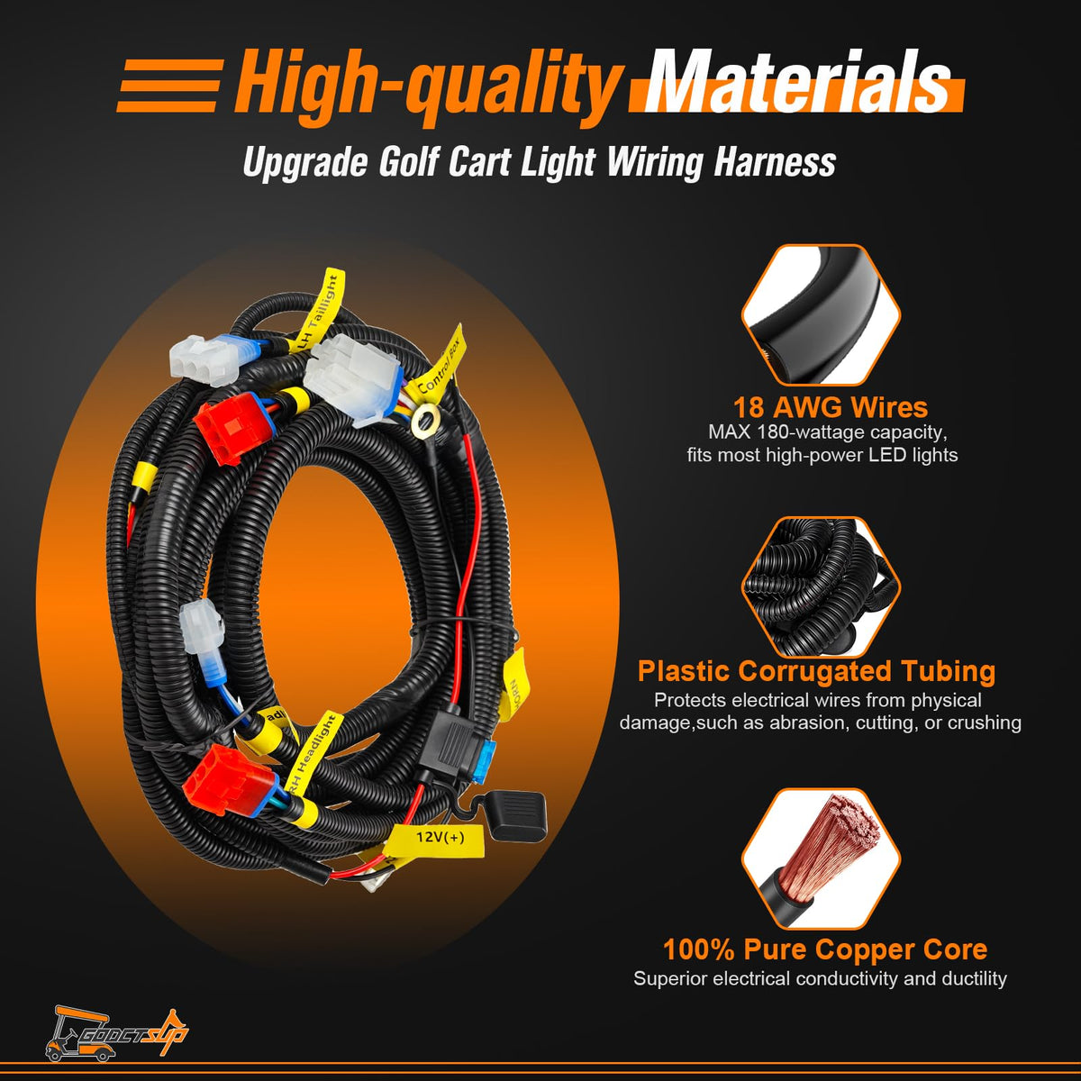 GODCTSUP 9-pin plug harness connects lights and signals efficiently.