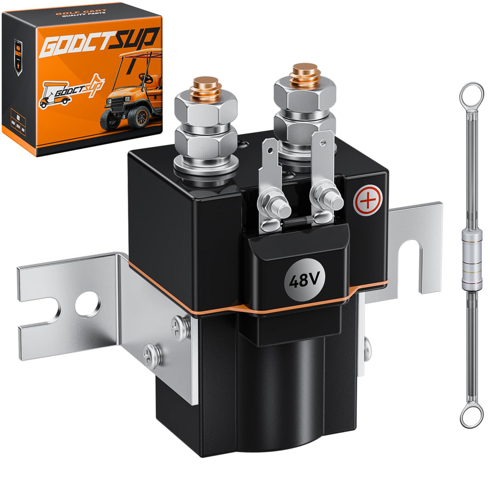 GODCTSUP 48V solenoid front view for Club Car DS and Precedent improves reliability