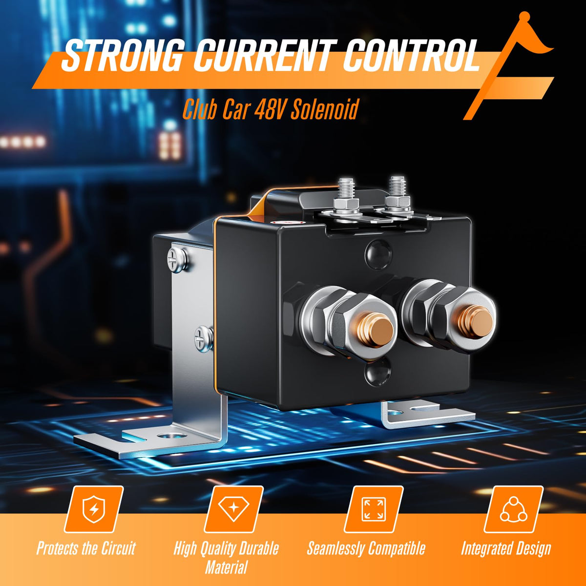 GODCTSUP 48V solenoid side view shows compact sealed housing for tough outdoor use