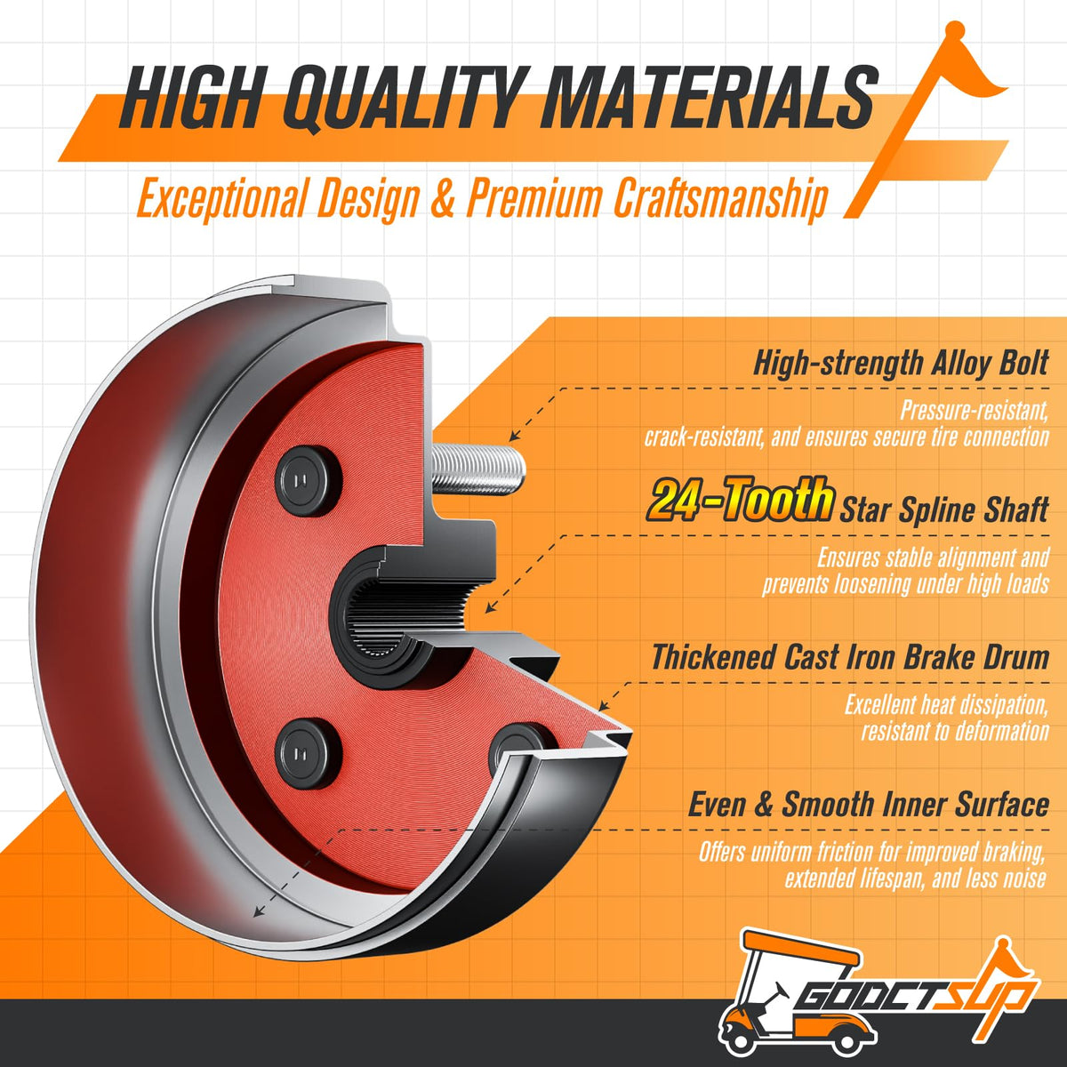 24 tooth spline on GODCTSUP EZGO brake drum hub assembly