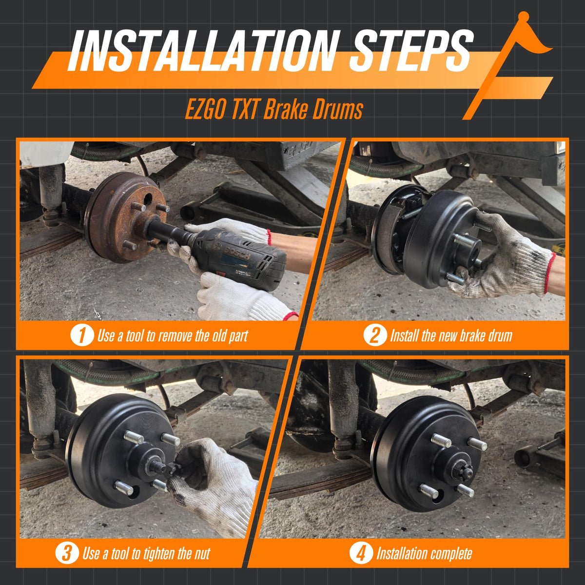 Replacement brake drums from GODCTSUP for EZGO TXT