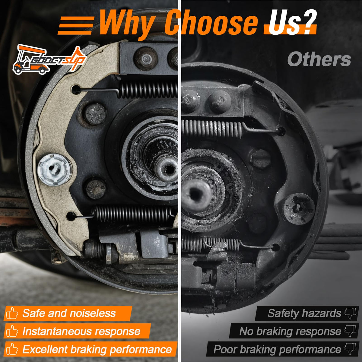 Finely finished EZGO TXT brake shoes surface for low-noise braking