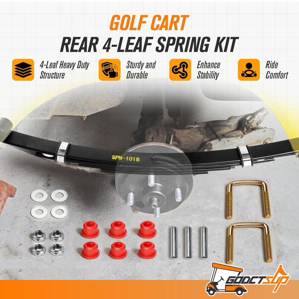 GODCTSUP EZGO TXT kit with bushings and U-bolts for easy installation.