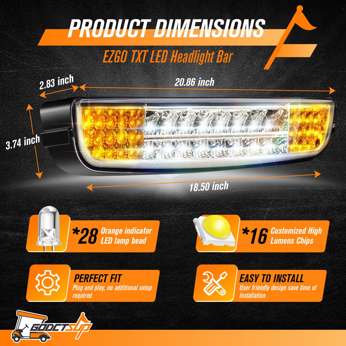 GODCTSUP EZGO TXT headlight bar night visibility for streets and fairways.
