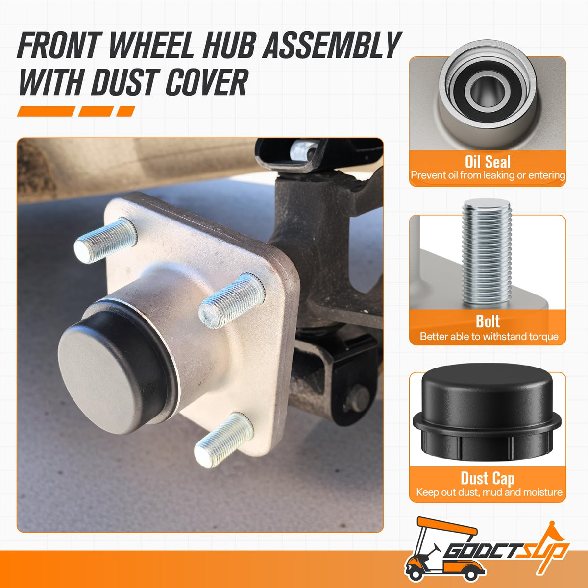 GODCTSUP front wheel hub bearing kit enhances ride smoothness and durability.