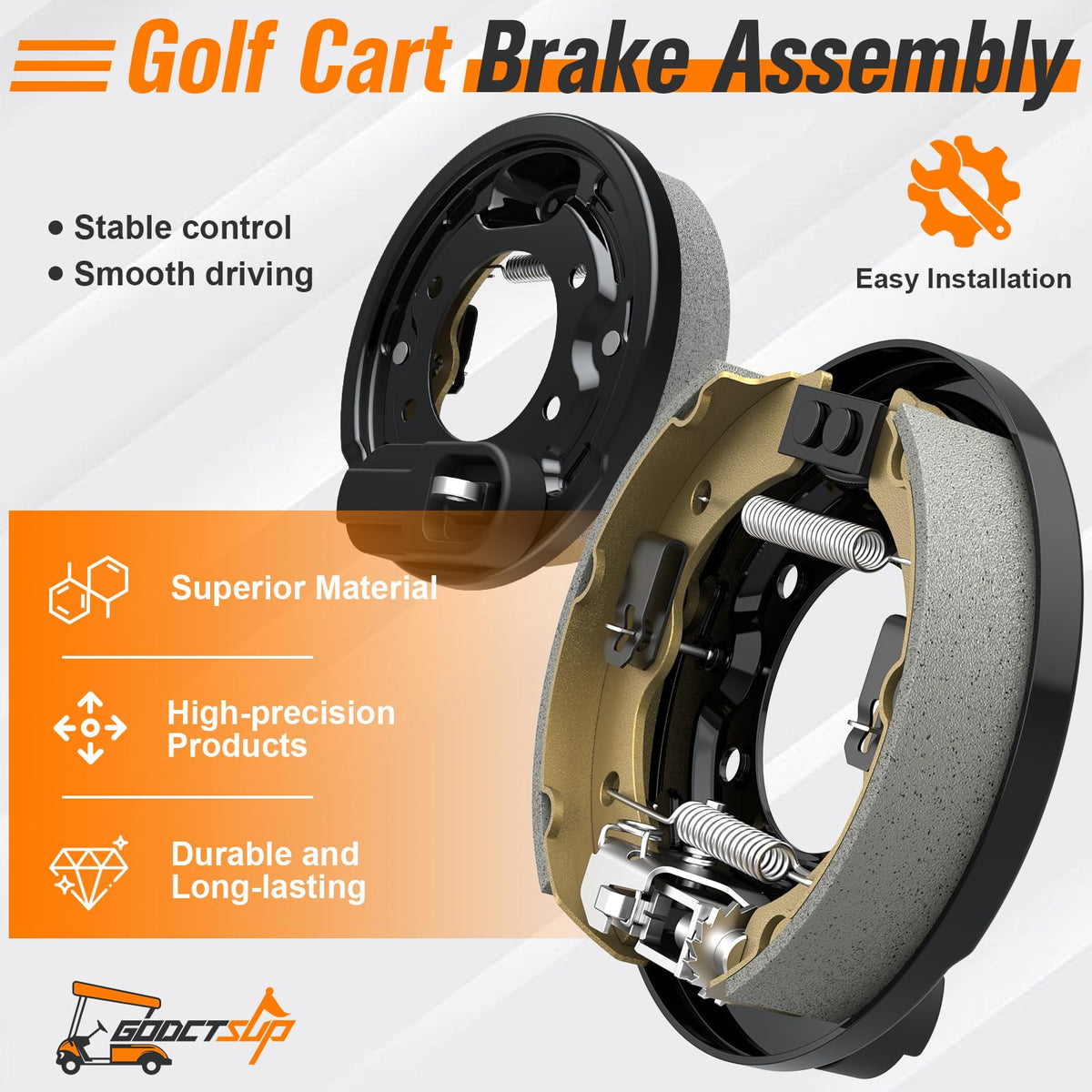 GODCTSUP passenger-side brake cluster for Club Car provides reliable rear braking control.