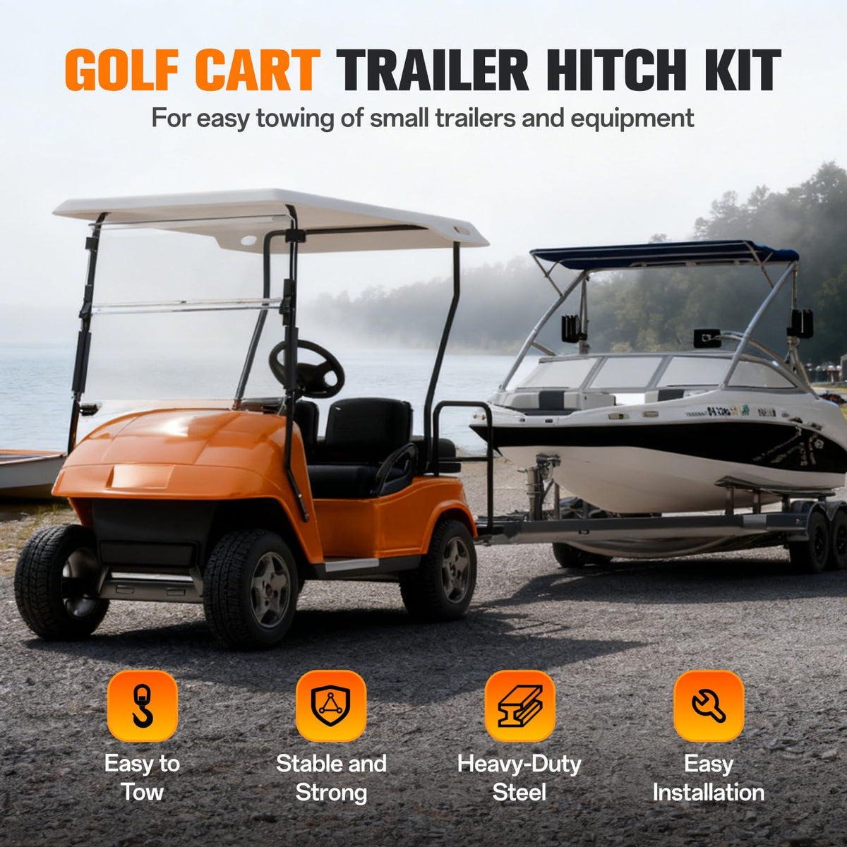 GODCTSUP hitch installed on a Club Car cart shows sturdy, ready-to-tow setup