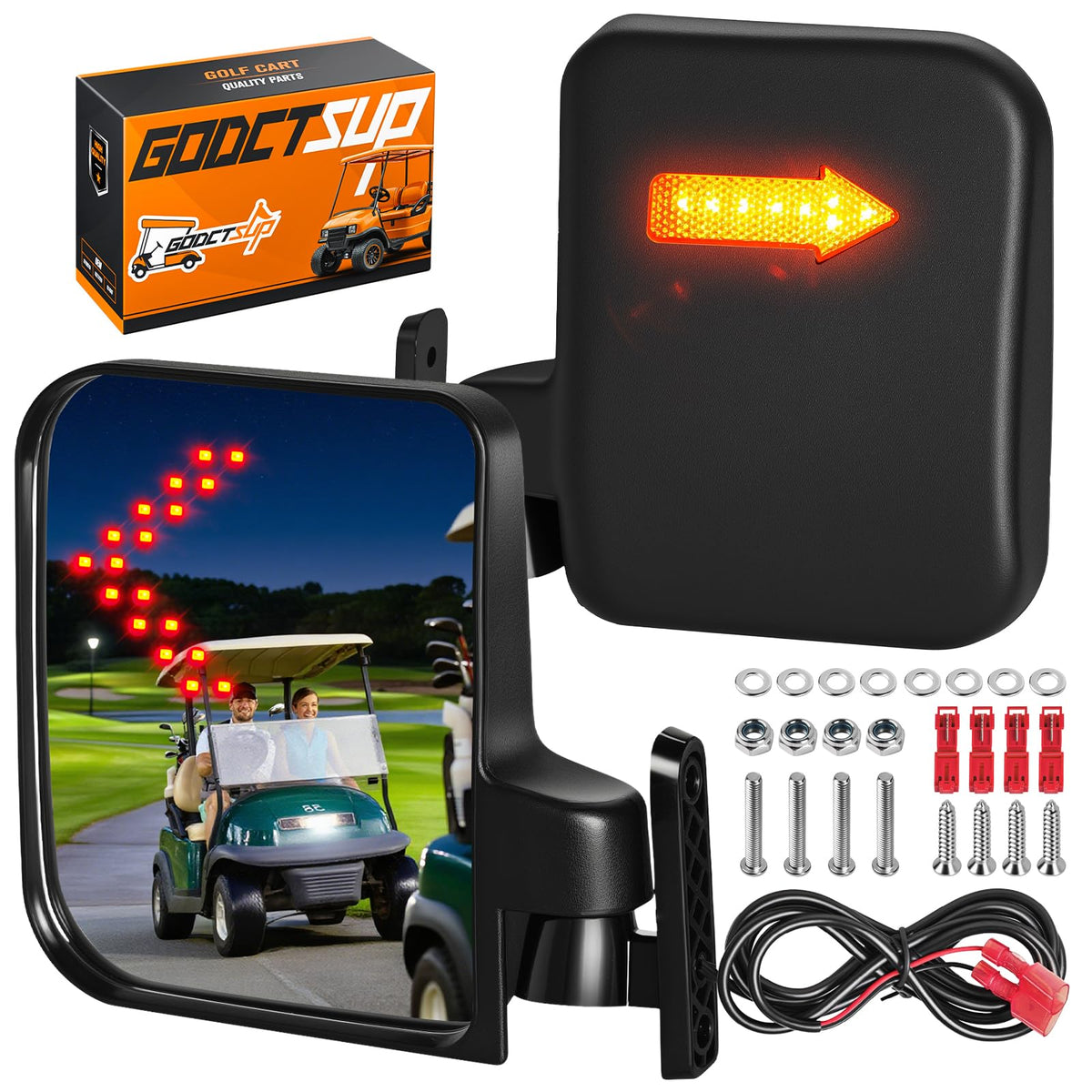 GODCTSUP golf cart rear view mirror assembly offers a wide field of view for safer reversing.