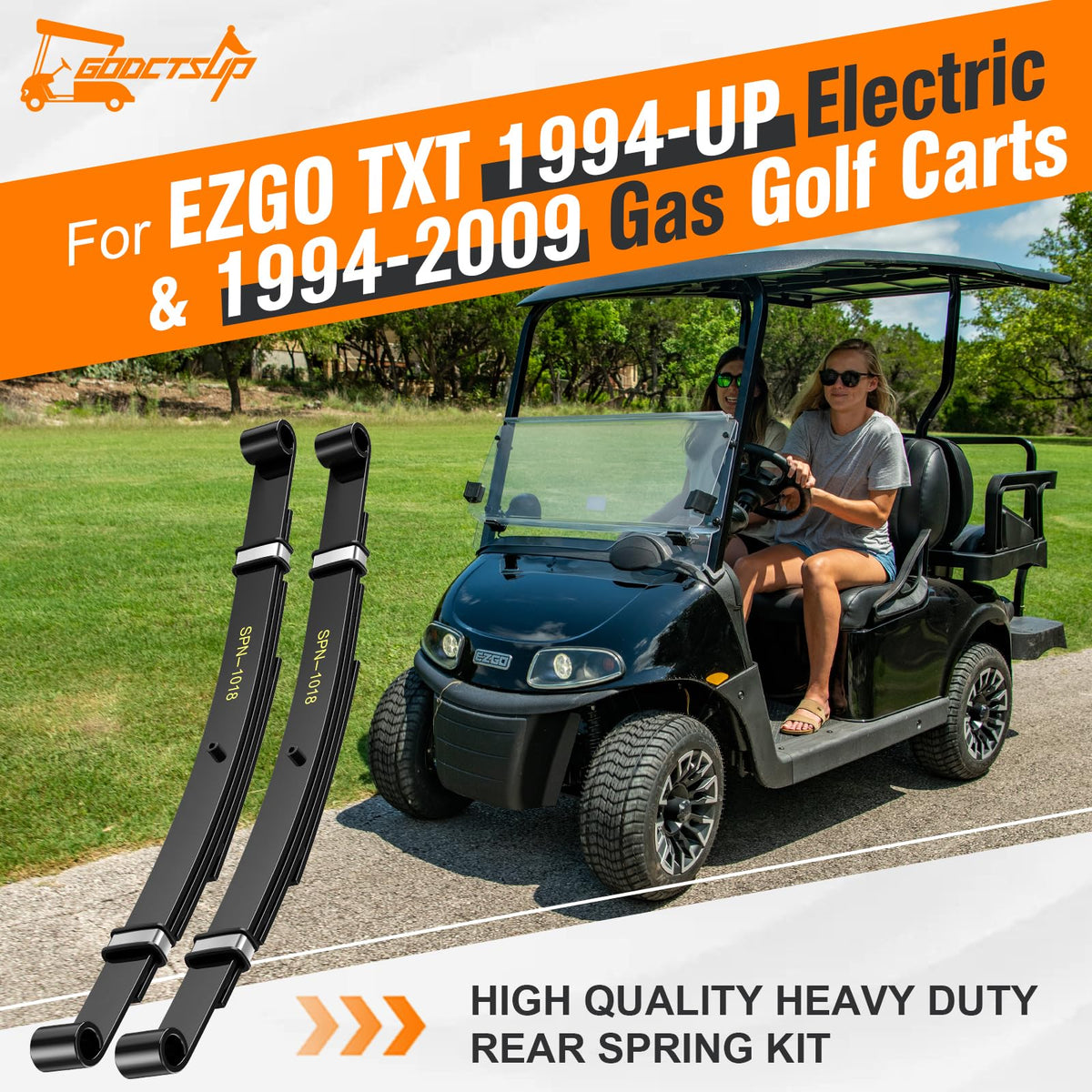 GODCTSUP heavy-duty suspension for EZGO TXT enhances handling and stability under load.