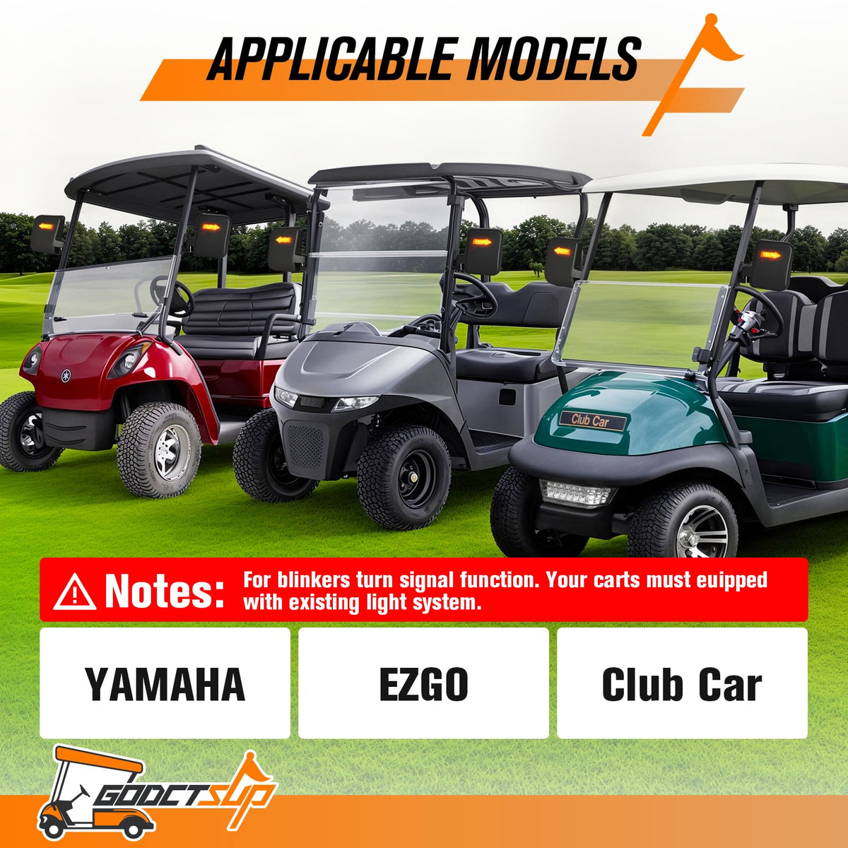 GODCTSUP hidden side-marker-light boosts daytime visibility on the cart.