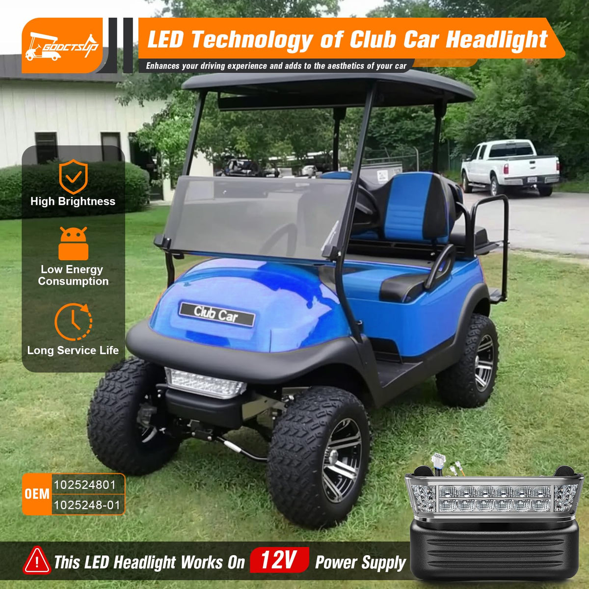 GODCTSUP illuminated golf cart at night for better visibility