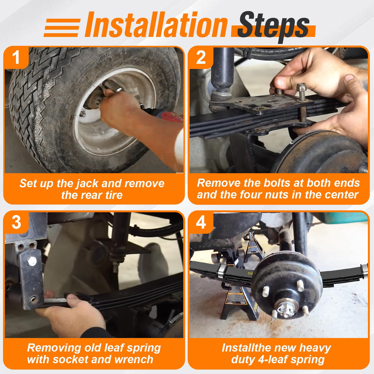 GODCTSUP installation guide assists EZGO TXT rear-spring installation.