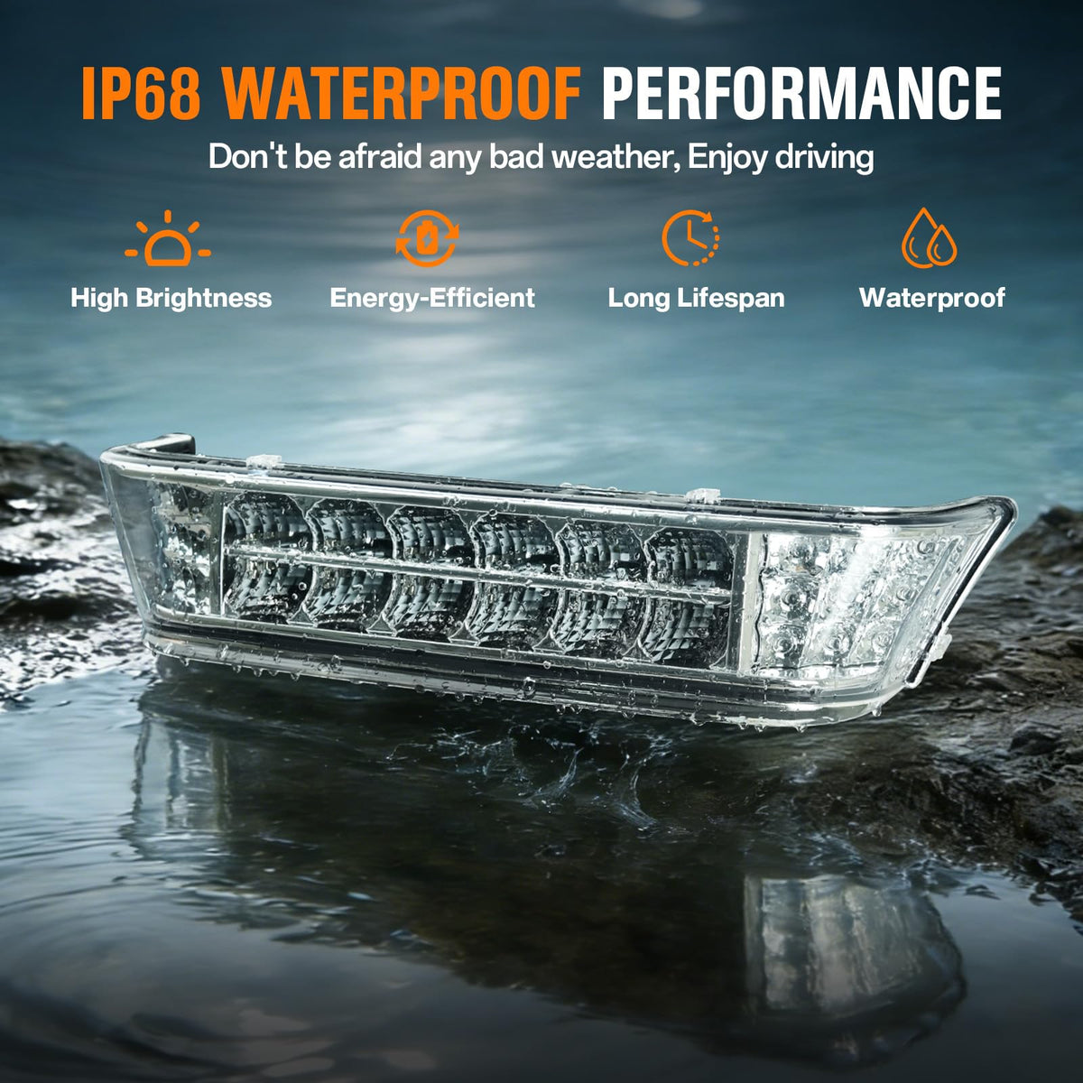GODCTSUP IP68 weatherproof headlight bar withstands rain and dust.