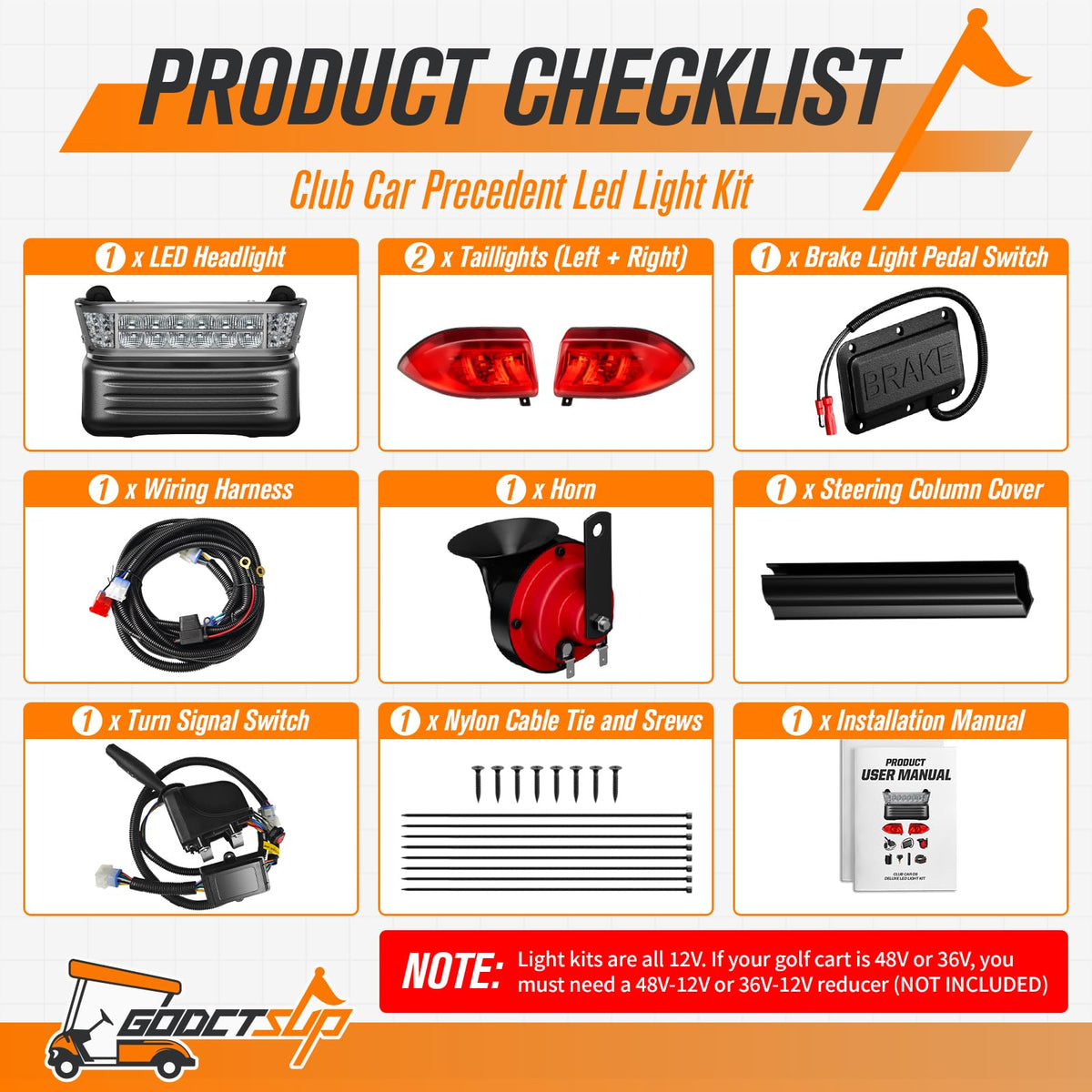 GODCTSUP packaged light kit for Club Car Precedent ready to install