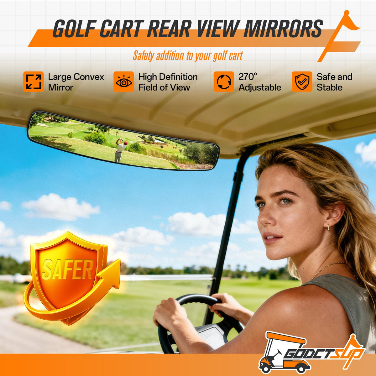 GODCTSUP panorama view mirrors golf carts for edge-to-edge visibility