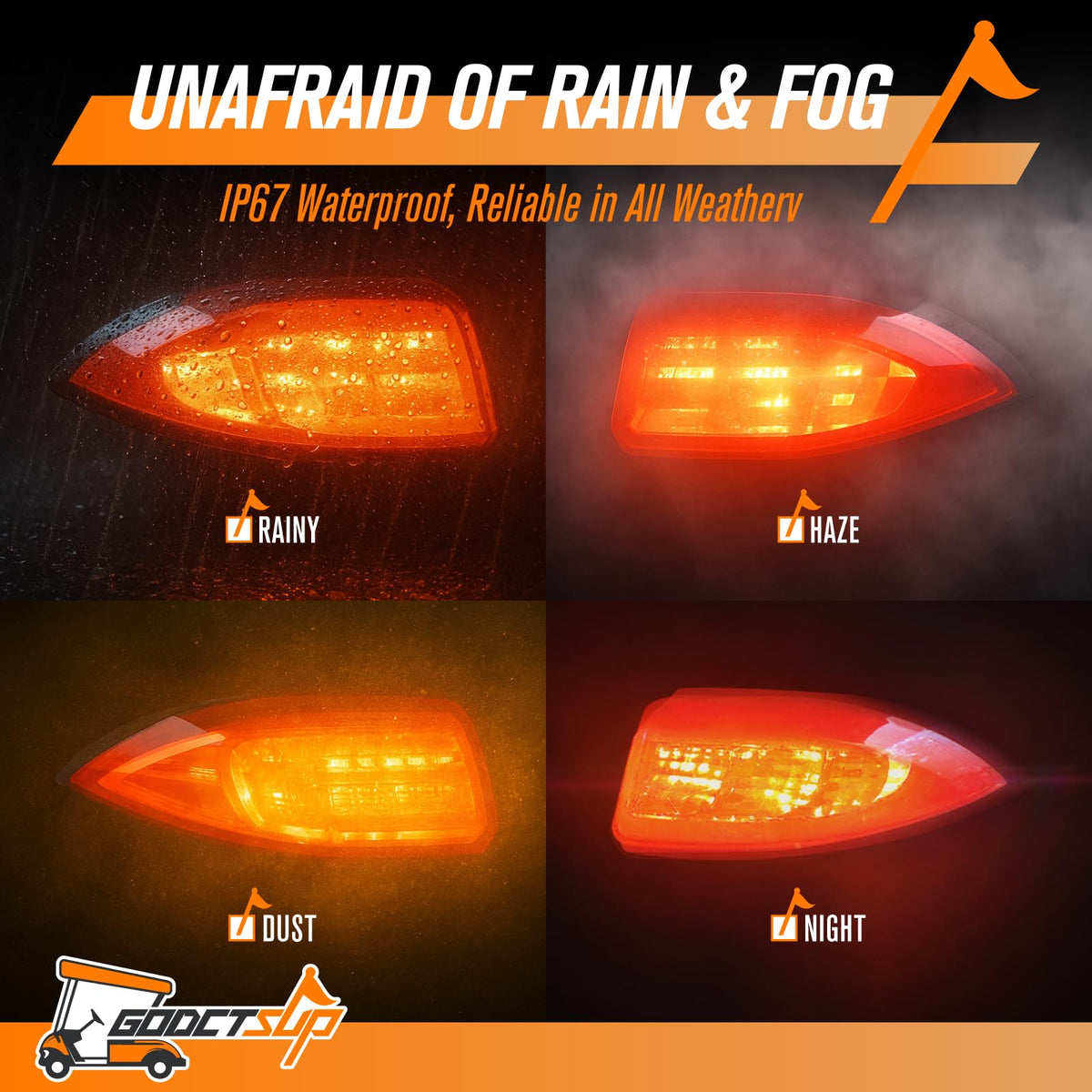 GODCTSUP taillight with clear lens highlighting bright signaling.