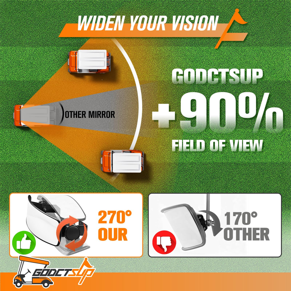 GODCTSUP tempered glass rear view for clear, durable visibility