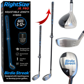 Go For It Golf RightSize Hybrid highlight showing adjustable shaft 26–33 inches for growing players.