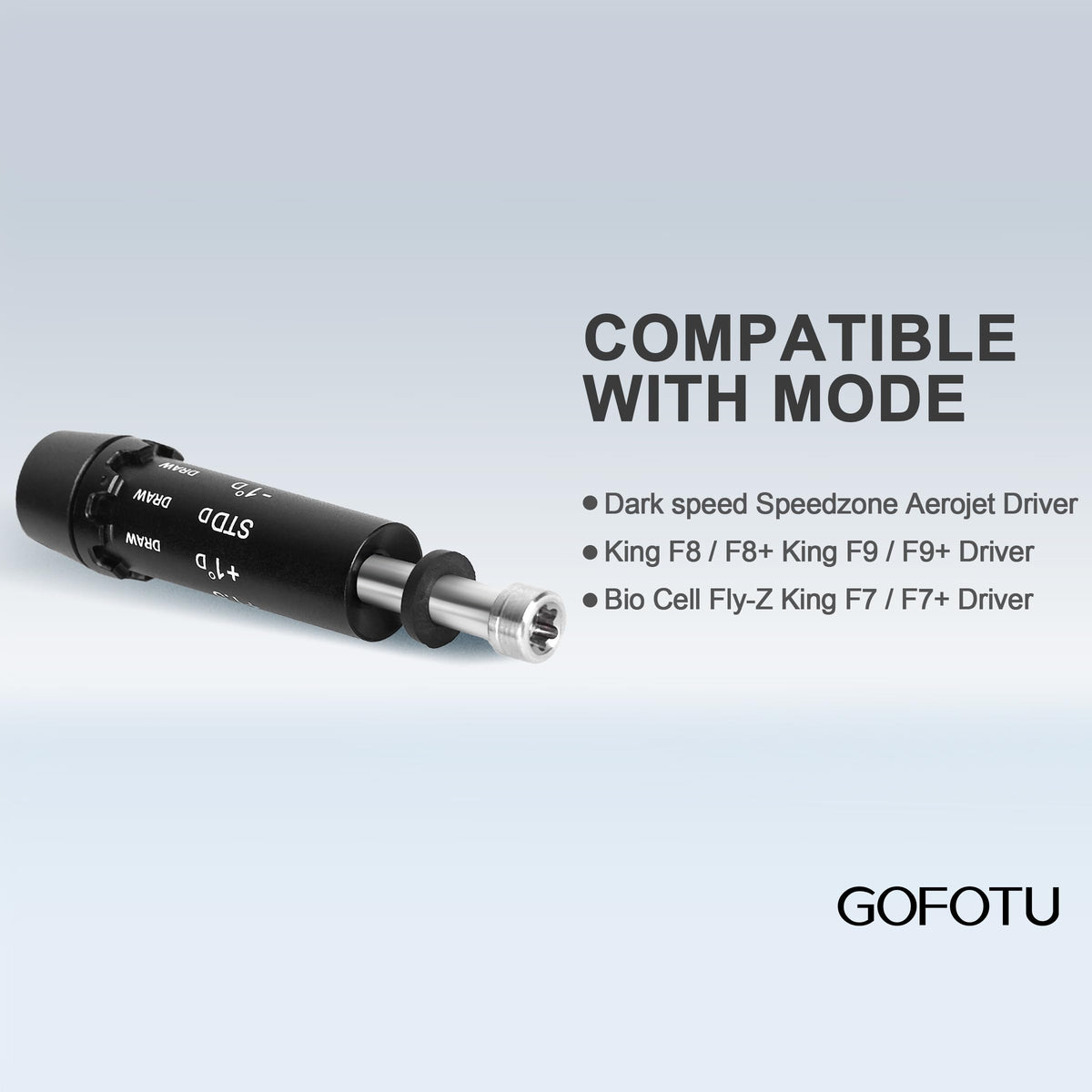 Gofotu 335 shaft adapter sleeve on F9 driver with secure, precise fit.