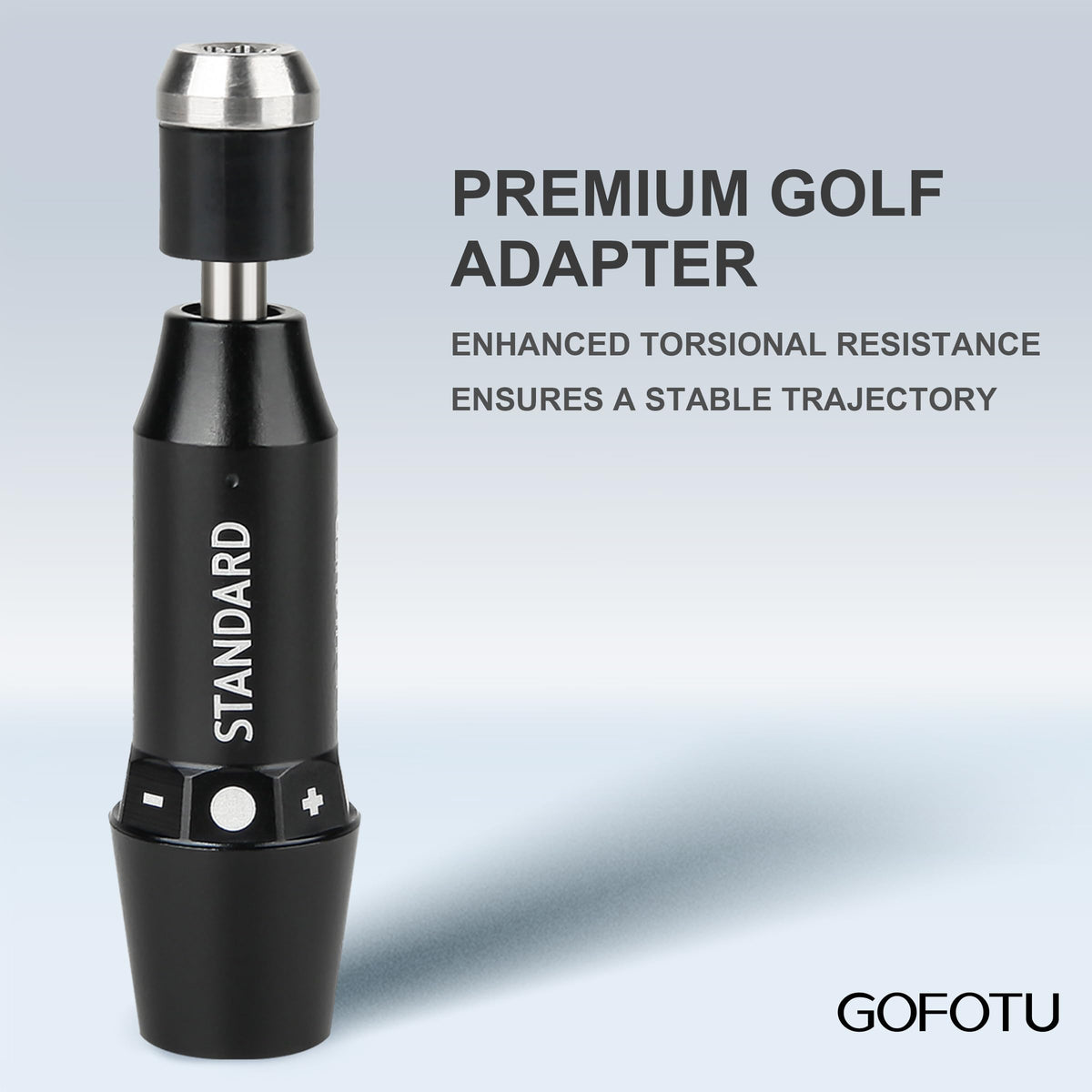 Gofotu black right-handed golf adapter sleeve on display with sleek finish