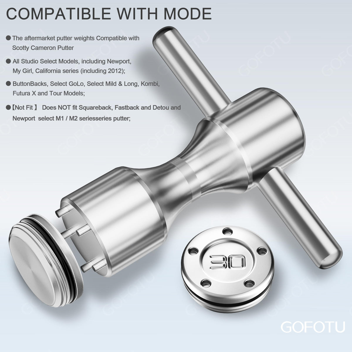 Gofotu weights compatible with Newport series for tailored head weight.