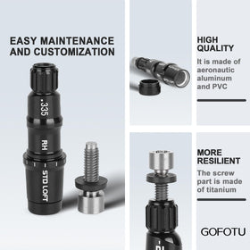 Gofotu golf adapter displaying ferrule, washer, and screw for secure setup