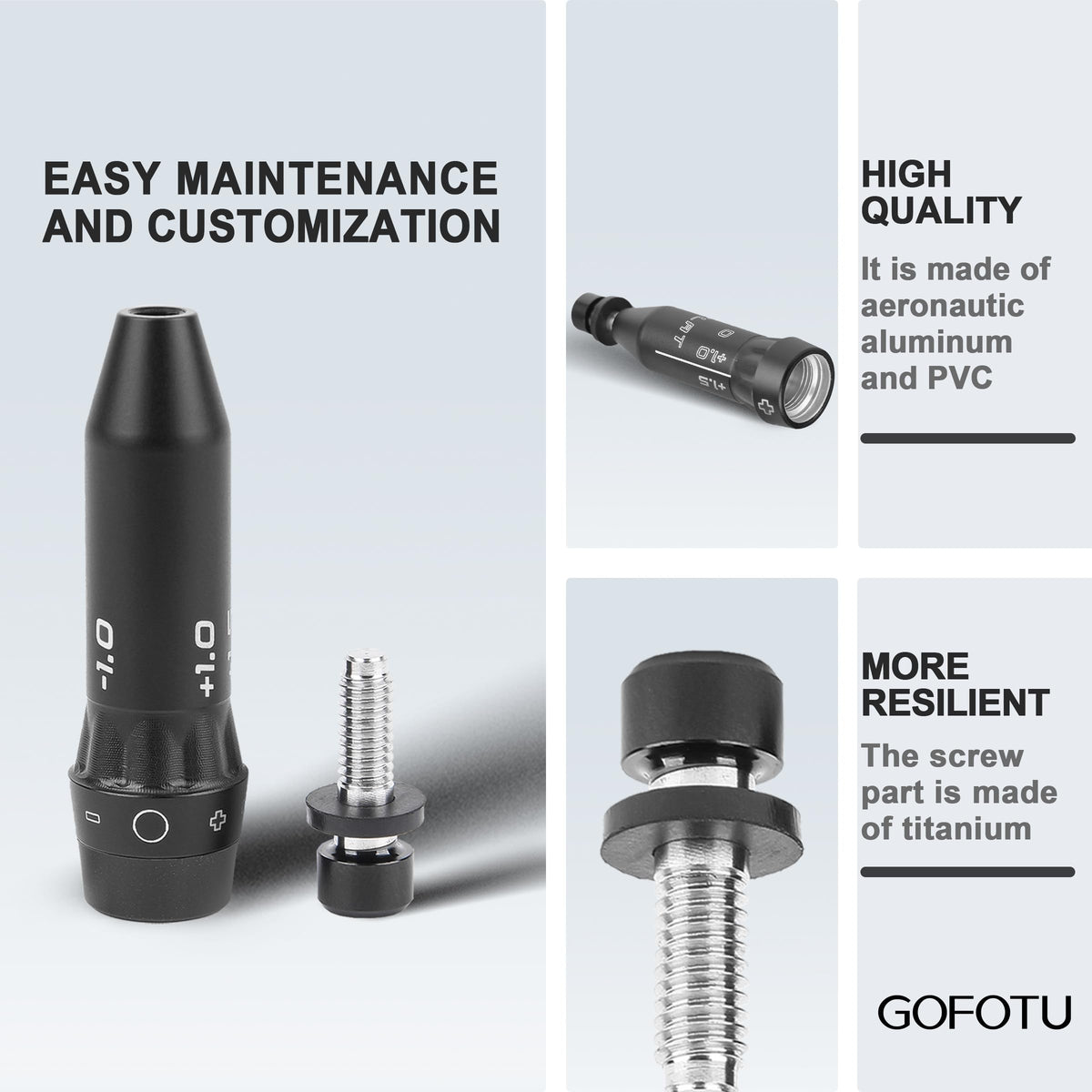 Gofotu quick-fit installation sleeve for easy on-course adjustments.
