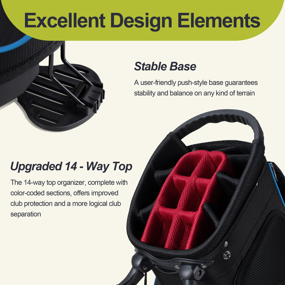 GoHimal 10-pocket layout keeps gear organized for quick on-course access.