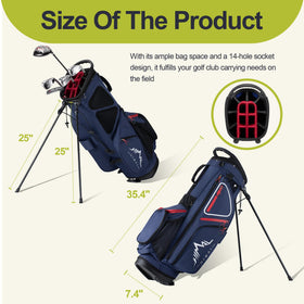 GoHimal golf stand in navy blue, rugged 600D fabric.
