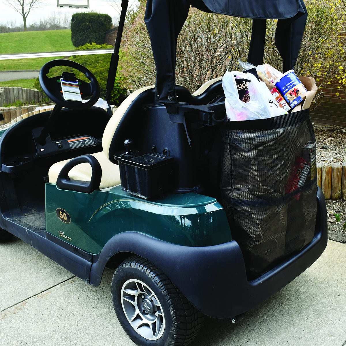 GOLF BALL DIVERS cart bag fits in bag wells for quick access to items.