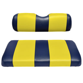 Golf Ball Divers EZGO RXV front bench seat cover in blue-yellow, upgrade with durable two-tone design.