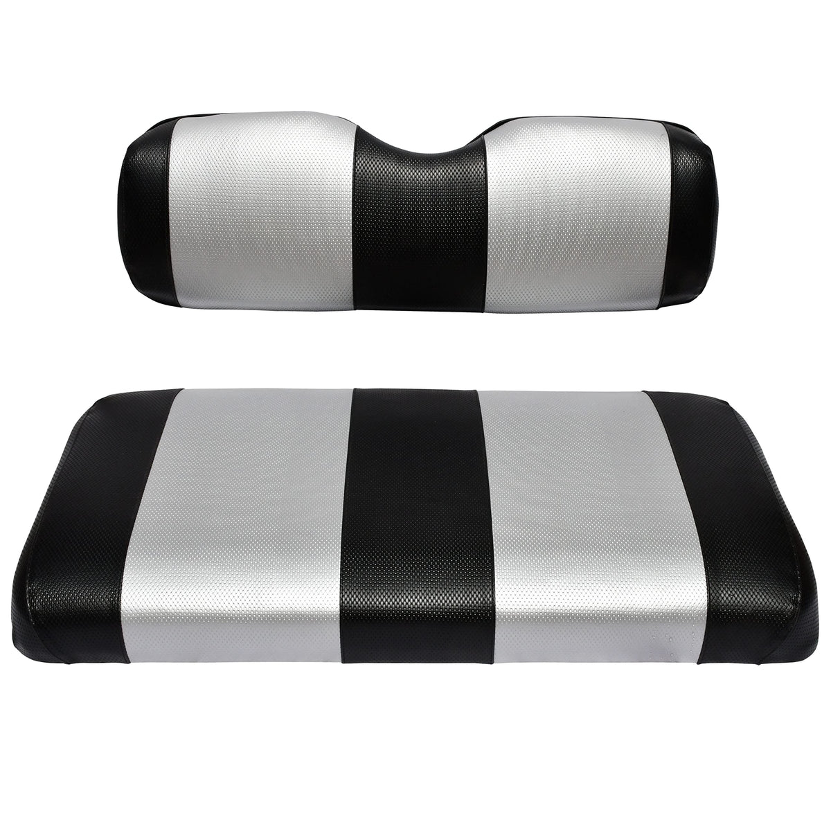 Golf Ball Divers EZGO TXT seat cover front view, durable marine vinyl protects against fading