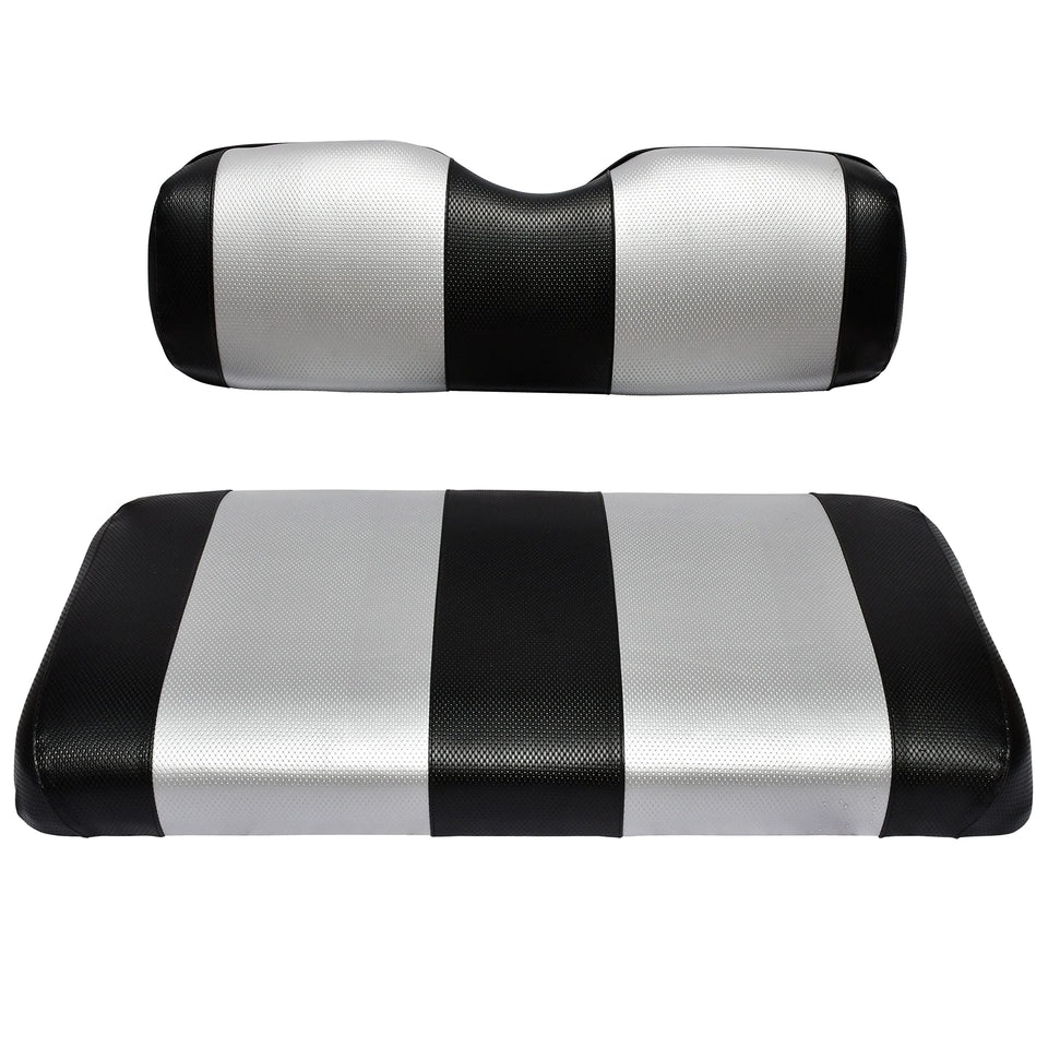 Golf Ball Divers EZGO TXT seat cover front view, durable marine vinyl protects against fading