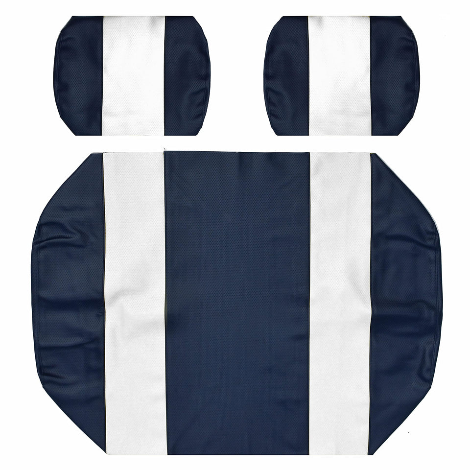 Golf Ball Divers EZGO Marathon front seat cover in blue-white with UV protection and quick install.
