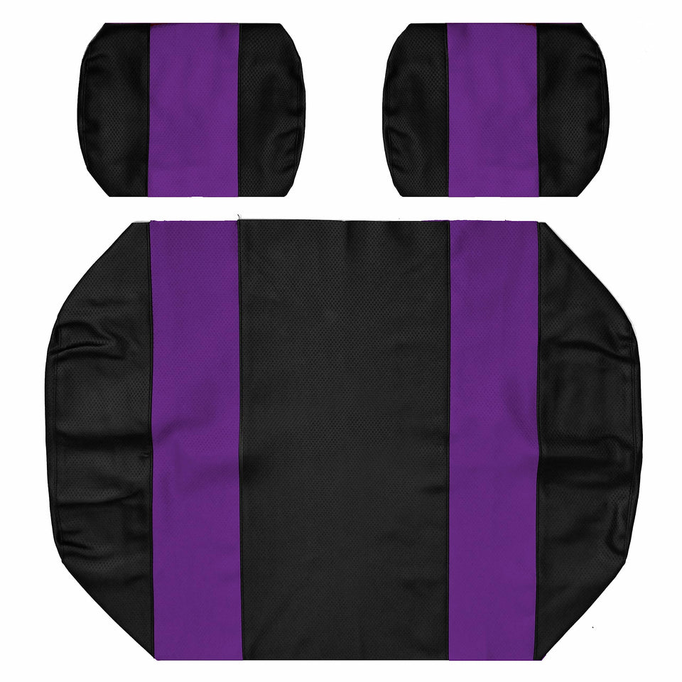 Golf Ball Divers seat cover for Yamaha front bench, two-tone black and purple, protects against wear