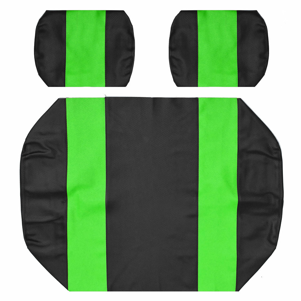 GOLF BALL DIVERS Yamaha G-2/G-9 front bench seat cover in two-tone black and lime green, water-resistant.