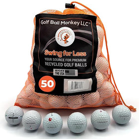 Golf Ball Monkey 50-pack with mesh bag featuring Taylormade balls for practice