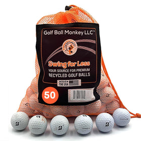 Golf Ball Monkey Bridgestone white mix 50-pack bulk recycled golf balls for practice rounds.