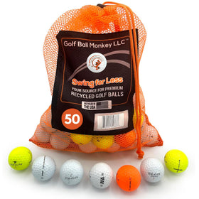 Golf Ball Monkey mesh bag with cheap recycled Top Flite balls for easy range transport.