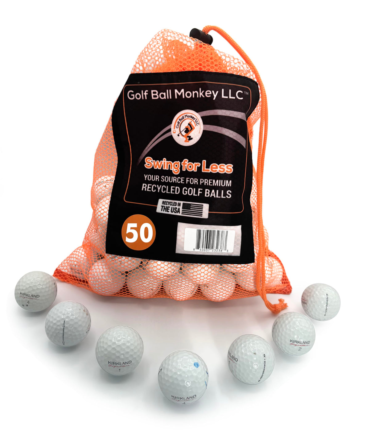 Golf Ball Monkey Kirkland 50-pack bulk pack shot showing budget-friendly practice balls