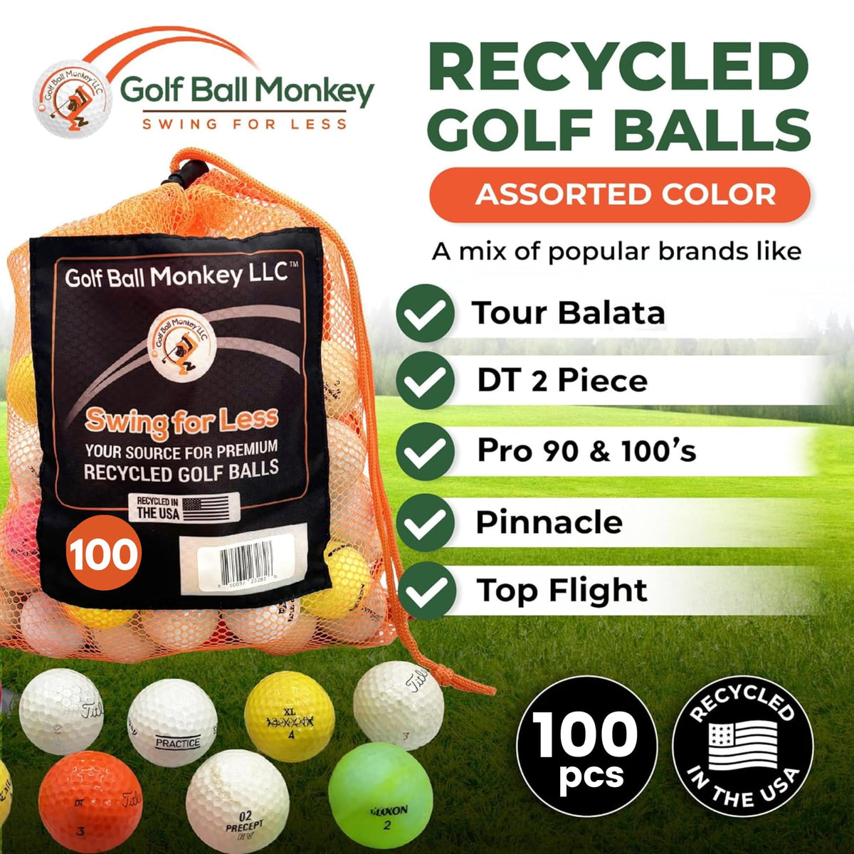 Golf Ball Monkey mesh-bag storage for bulk balls.