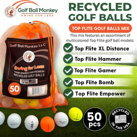 Golf Ball Monkey multicolor Top Flite balls improve visibility during practice.