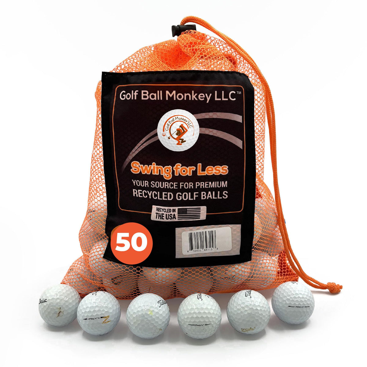 Golf Ball Monkey Pro V1/V1x 50-pack in mesh bag for easy transport.