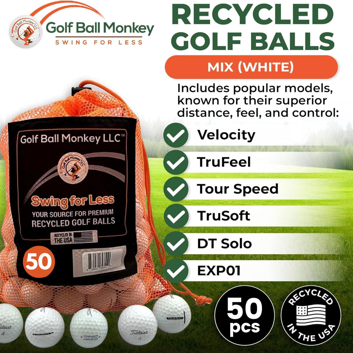 Golf Ball Monkey recycled TruFeel balls deliver reliable feel on the range.