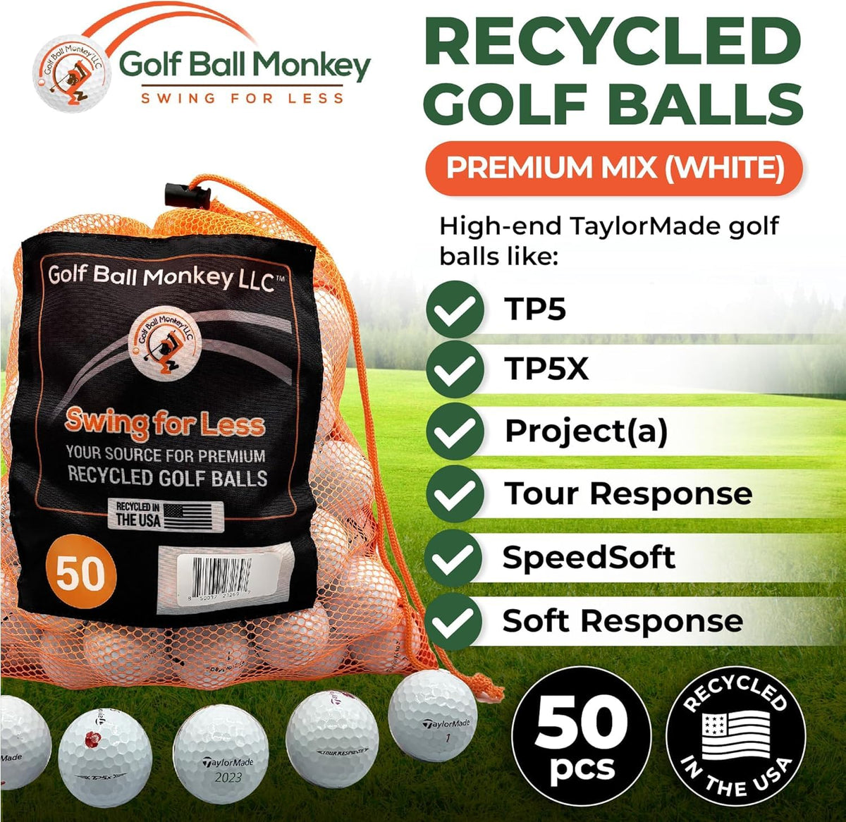 Golf Ball Monkey TP5X balls close-up highlighting distance training