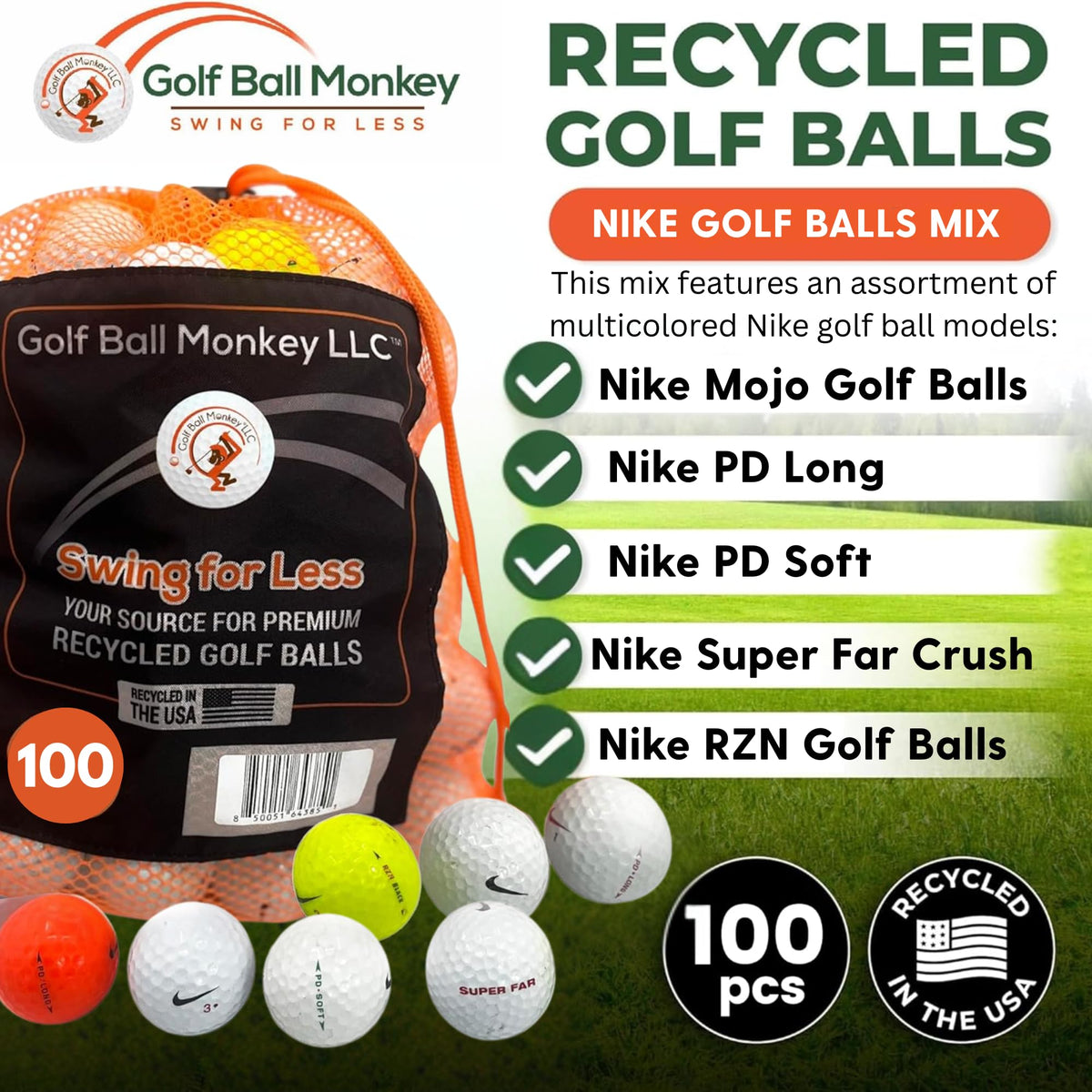 Golf Ball Monkey used Nike Mojo ball close-up shows wear but performance-ready.