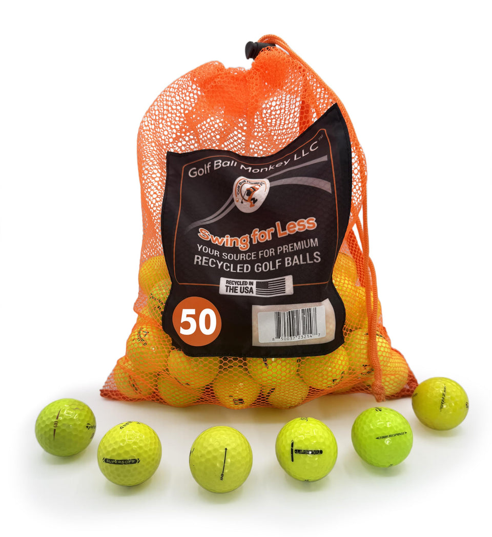 Golf Ball Monkey Yellow Pro Line bulk mix showcases color variety for practice sessions.
