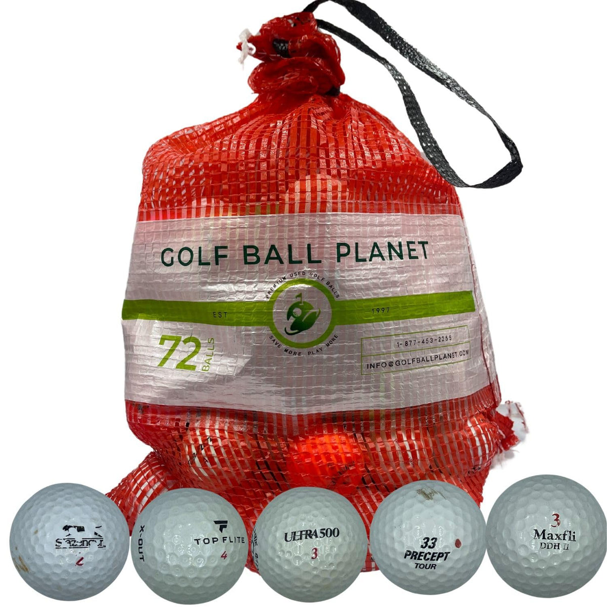Golf Ball Planet 72-ball mesh bag ready for backyard practice sessions and routine drills.