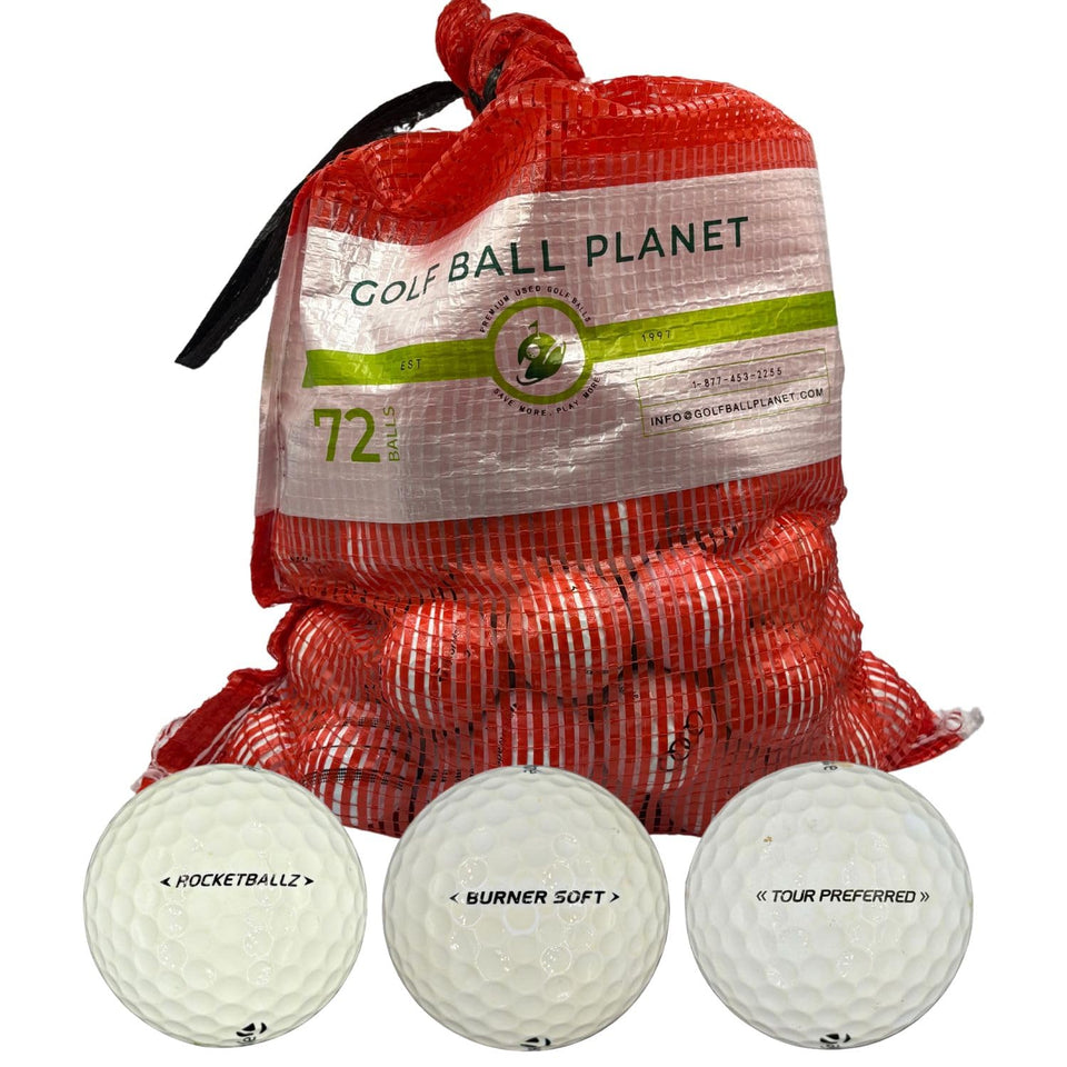 Golf Ball Planet 72-pack in mesh bag, practice-ready and easy to carry.